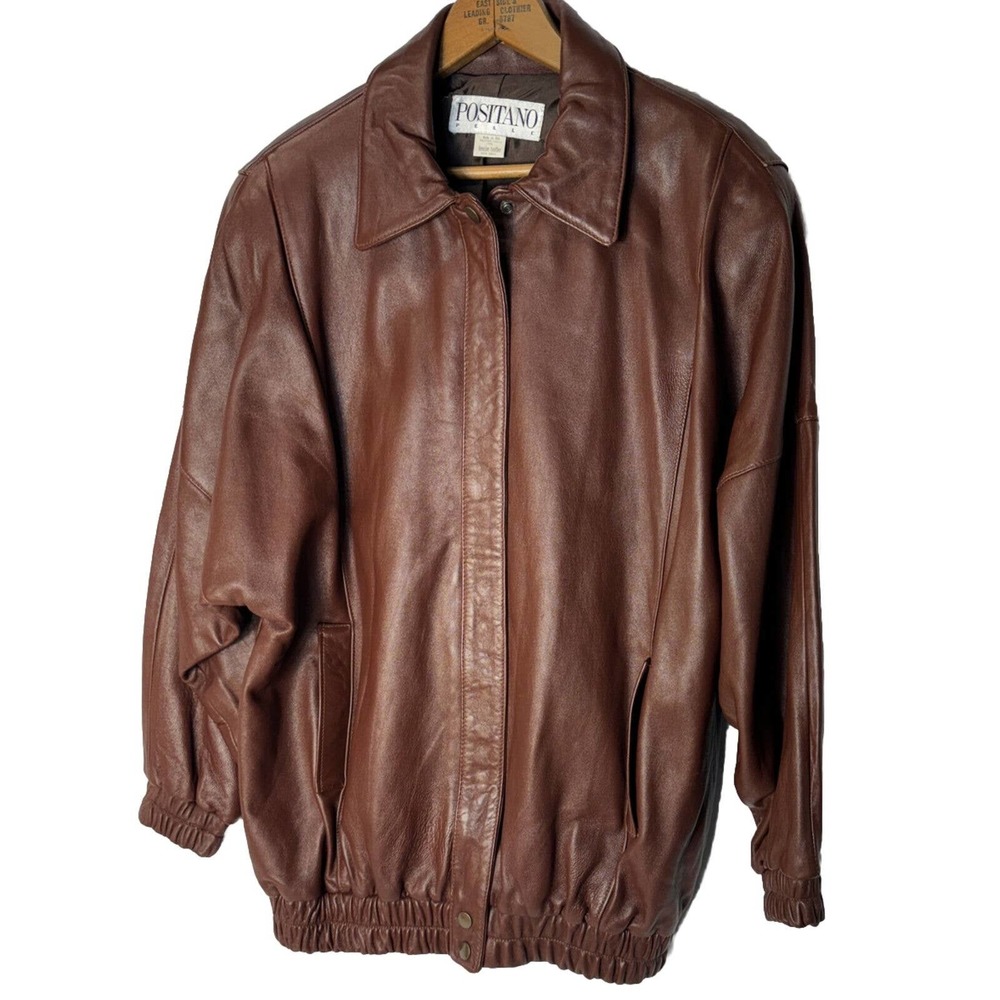 Vintage Positano Pelle Men’s80 90s Y2K Leather Jacket Brown Retro Zip Up